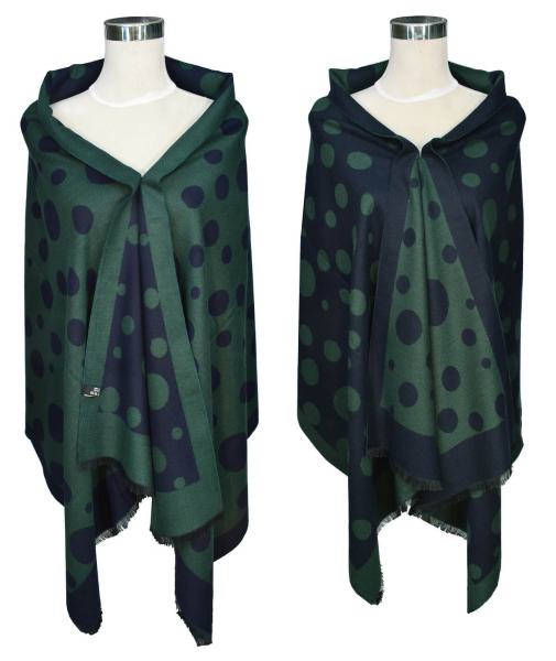 Scarf Shawl Viscos fleecy Points Green Navy